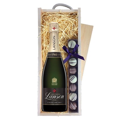 Lanson Le Black Label Brut 75cl Champagne & Truffles, Wooden Box